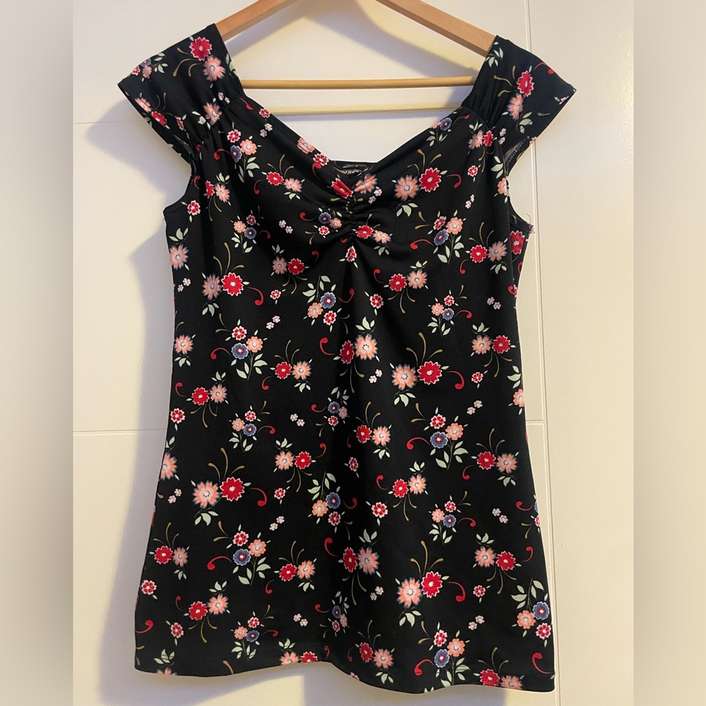 Retrolicious Black Shirt with Floral Accents